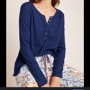 Anthropologie Deep Blue Long Sleeve Henley